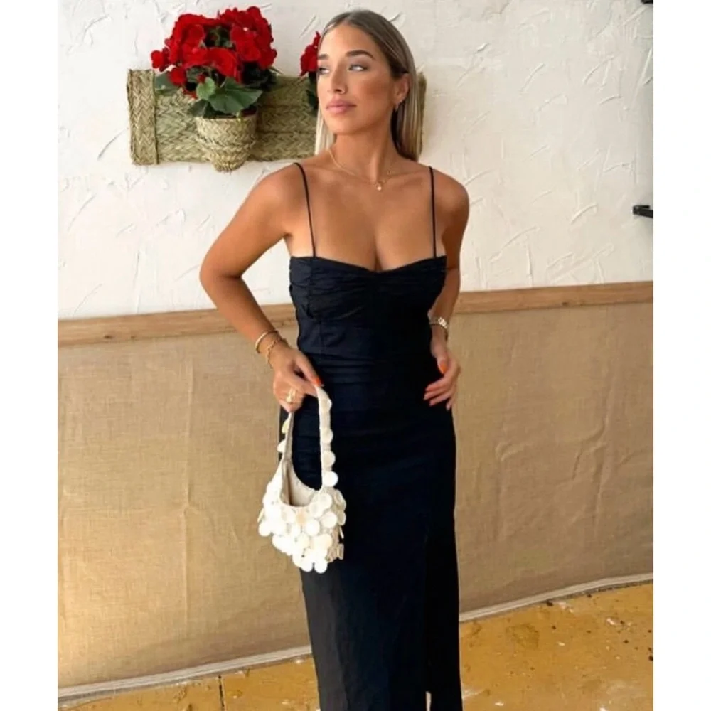zarah strapless high slit midi dress Zara | Dresses | Zara Printed Strapless Midi Dress Green Ecru Cream Leaf Pattern